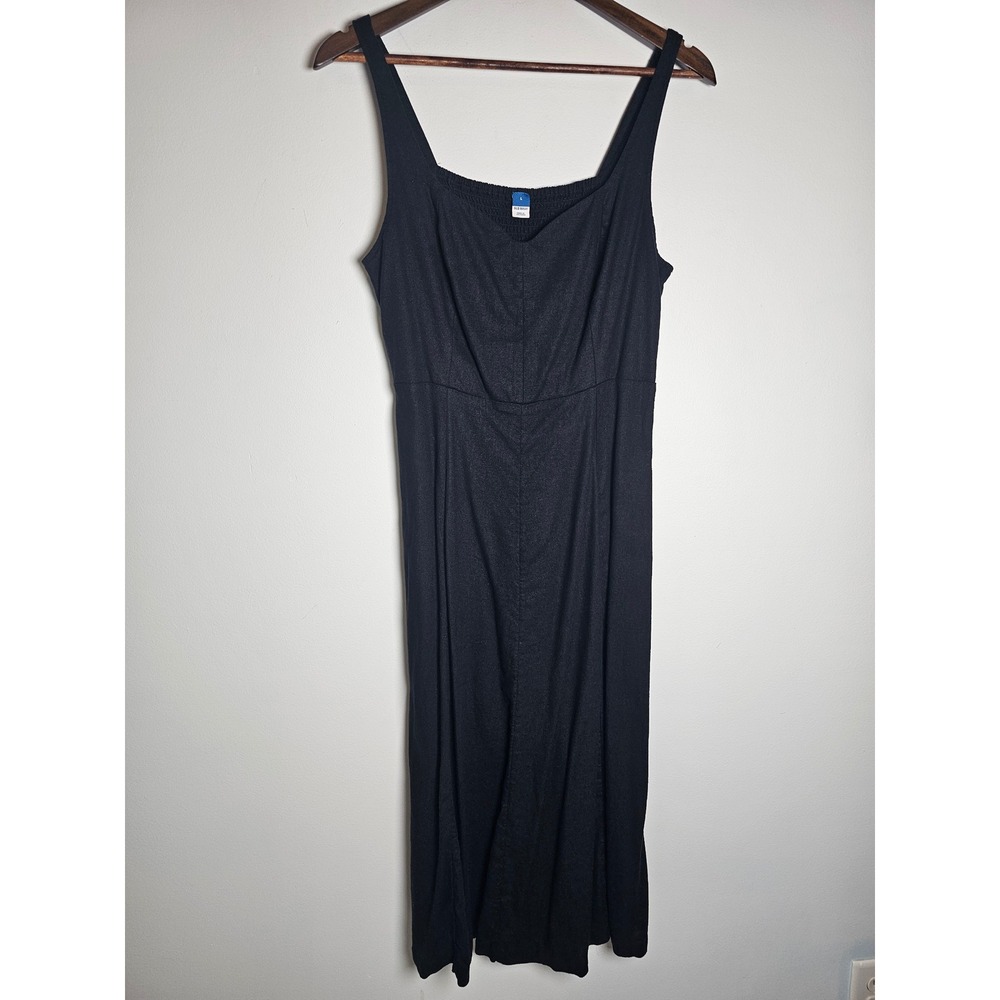 Coastal Old Navy Linen Blend Midi Dress Womens Large Black Smocked Sweetheart
